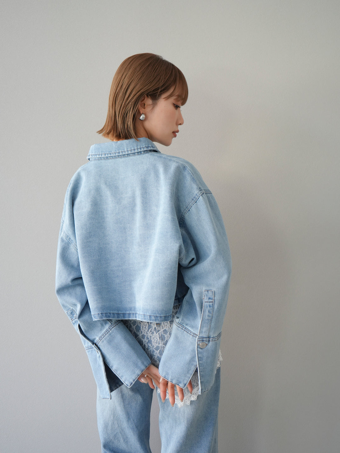 [予約]BIGカフスデニムショートシャツ/ブリーチ　