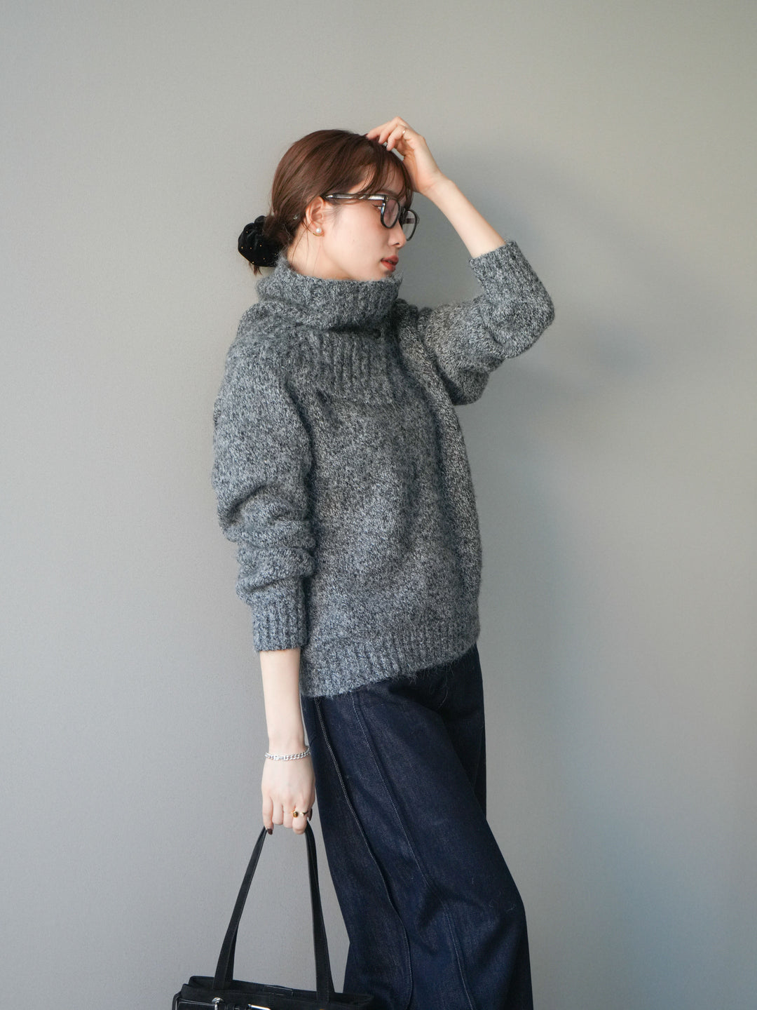 [予約]ネック付MIXニットアンサンブル/gray