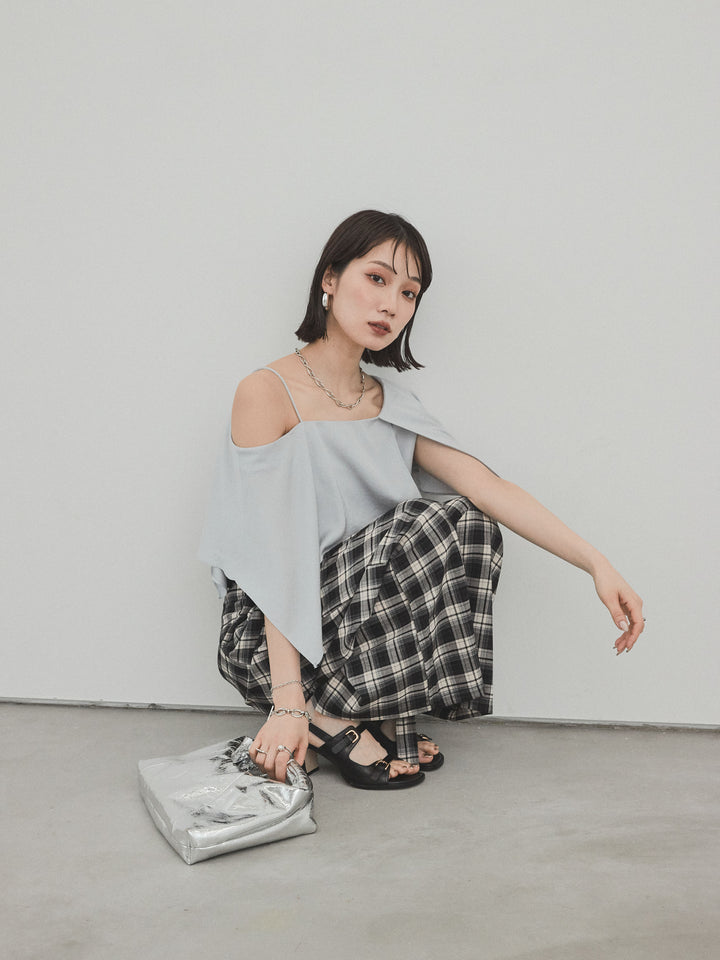 【預購】單肩荷葉上衣/灰色