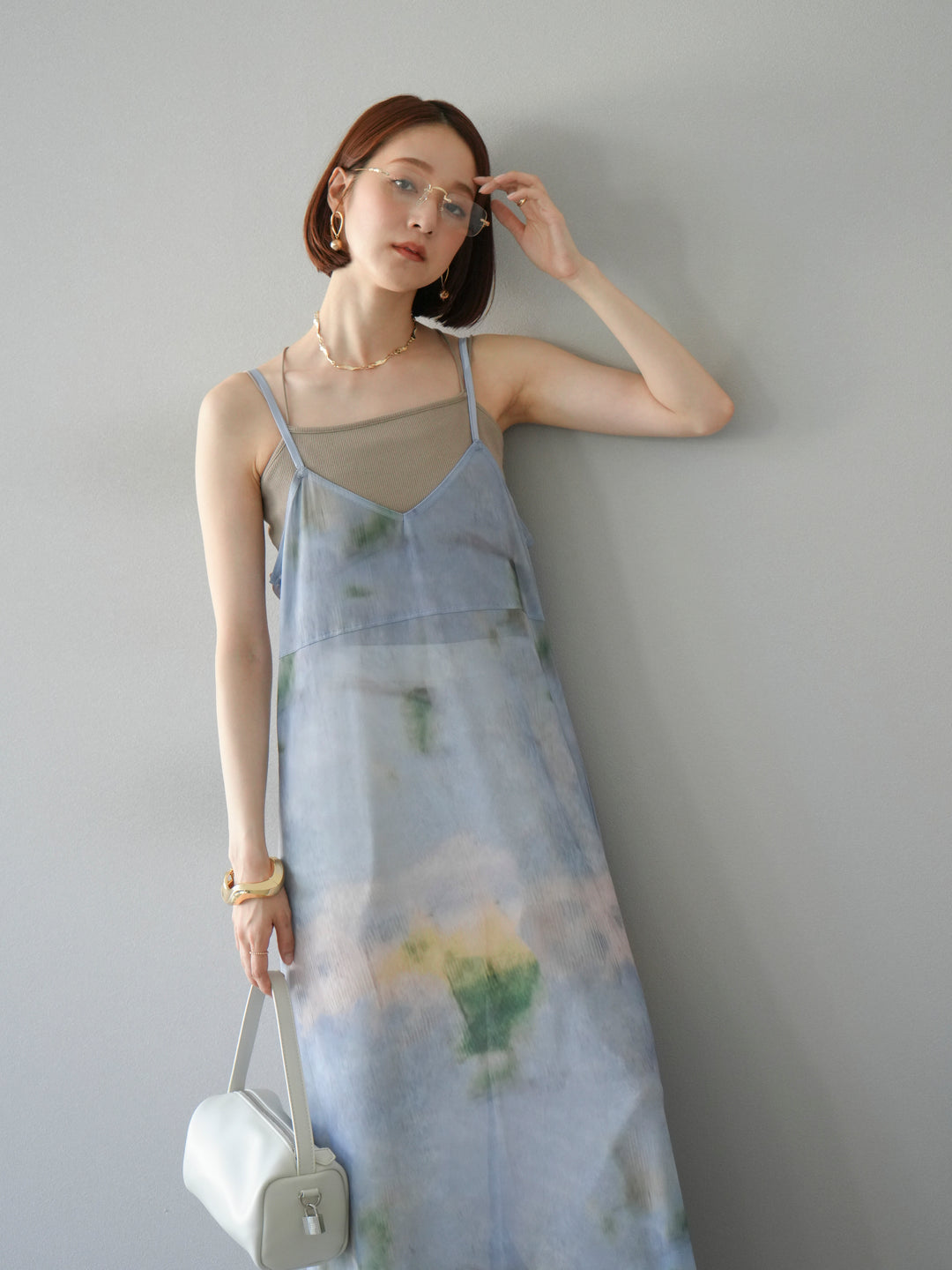 [予約タイダイ柄シアーキャミワンピース/サックス