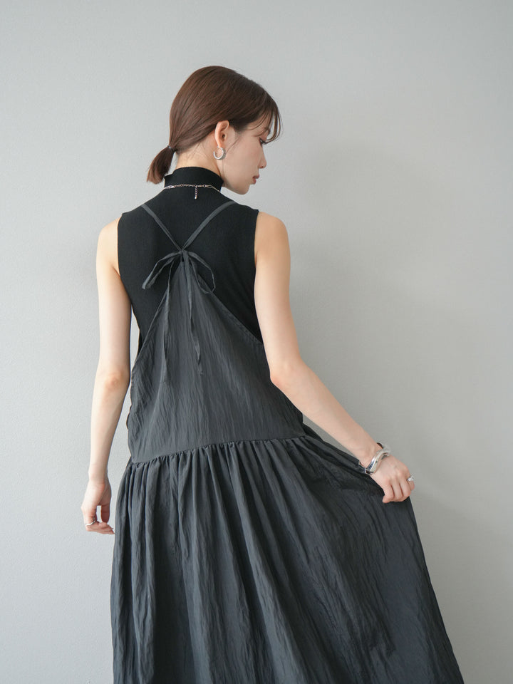 [予約]シボ加工シャイニーキャミワンピース/ブラック