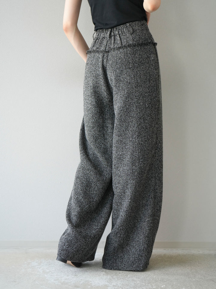 [予約]ウエストフリンジツイードワイドパンツ/ブラック