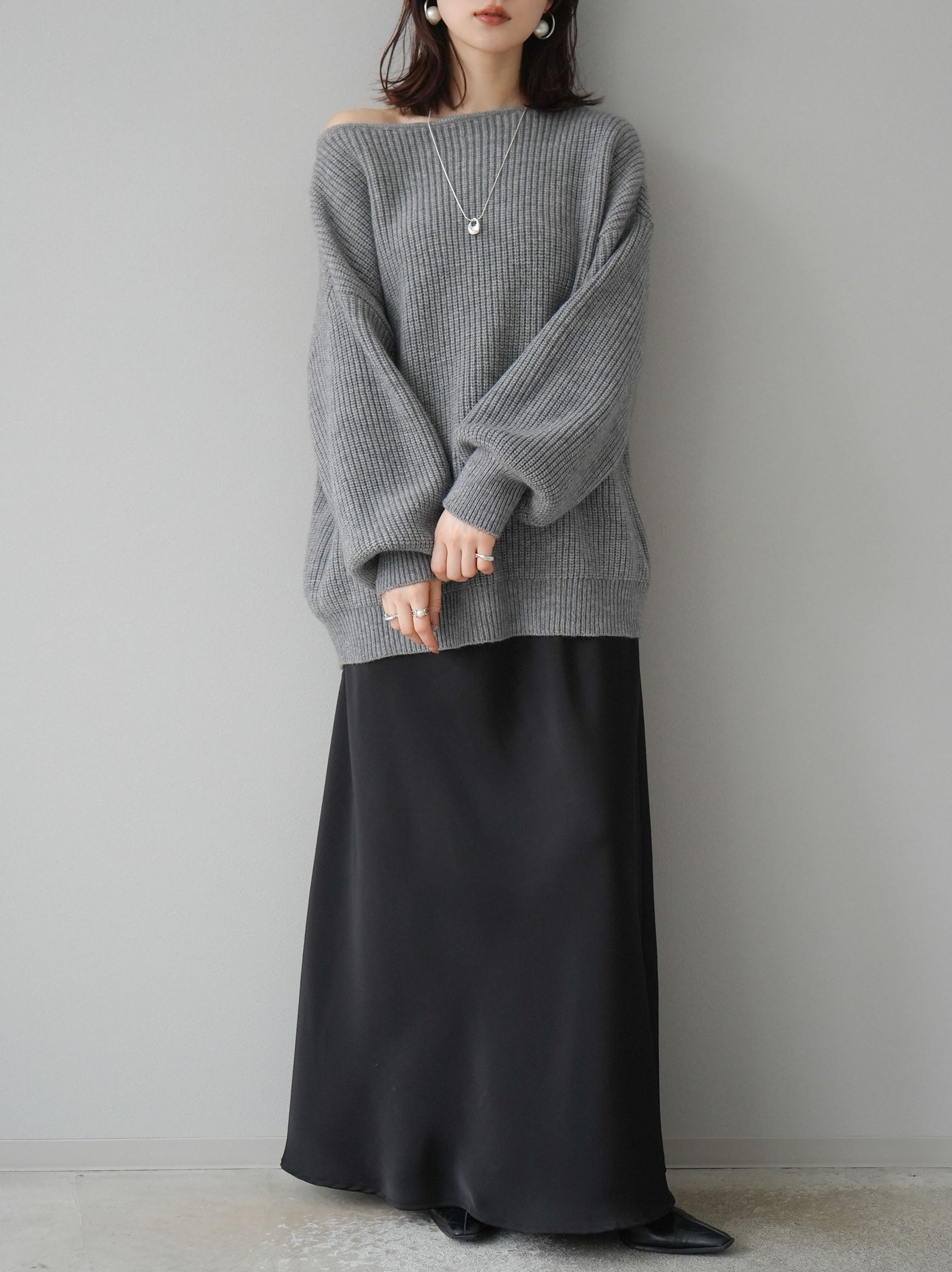 予約]アルパカタッチオフショルオーバーニットプルオーバー/杢