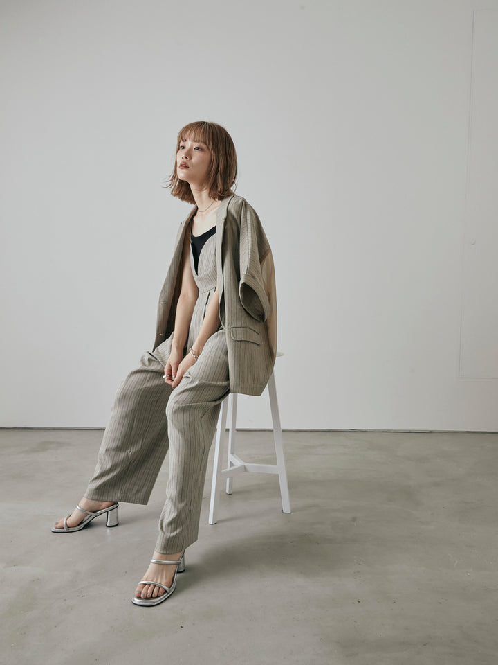 [予約]バックオーガンジーヘリンボーンストライプハーフジャケット/グレージュ