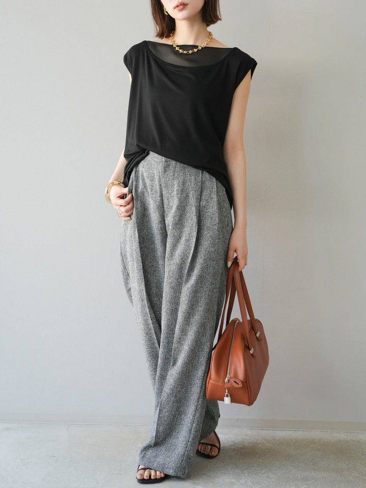 [預購] 混合粗花呢褶襉褲/黑色