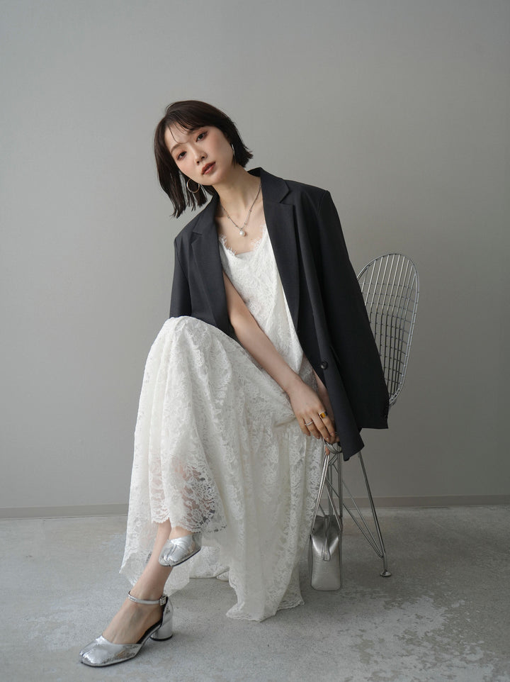 [SET]ギャザー切替レースキャミワンピース+ダブルブレストオーバージャケット(2set)