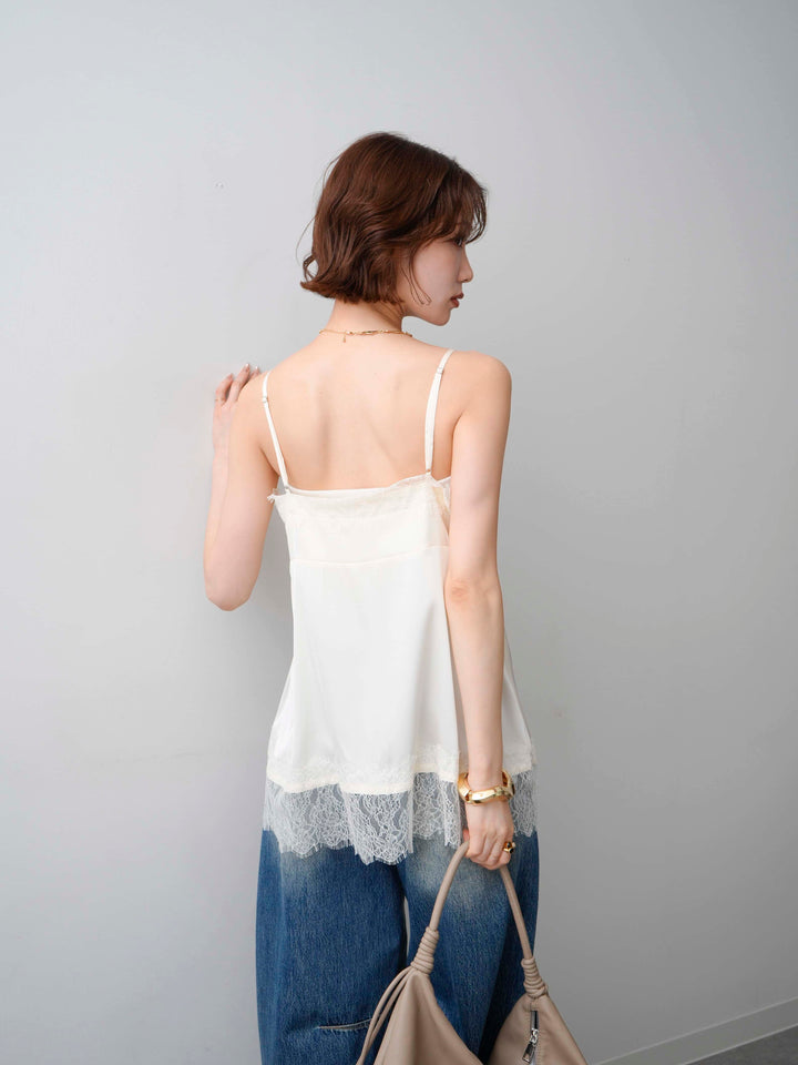 【預購】蕾絲邊緞面吊帶背心 / 象牙色