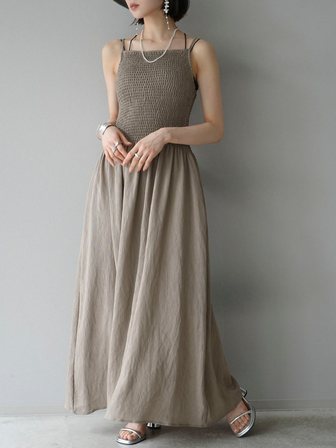 [Pre-order] Gathered Camisole Dress/Khaki