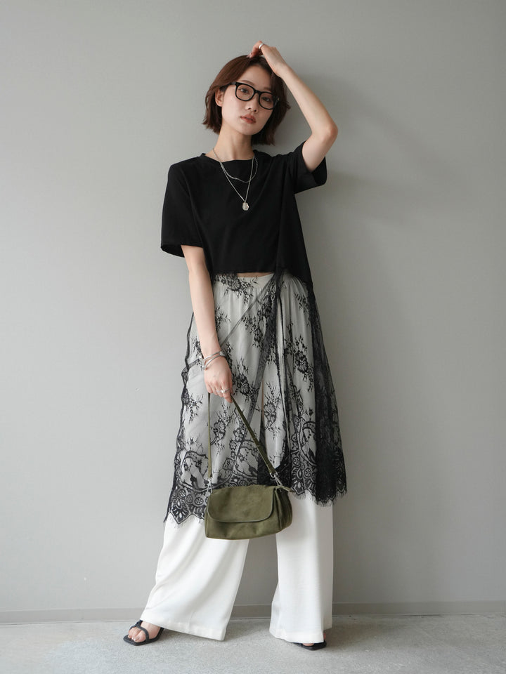 [SET]レースドッキングレイヤードワンピースTEE+とろみサテンイージーパンツ(2set)