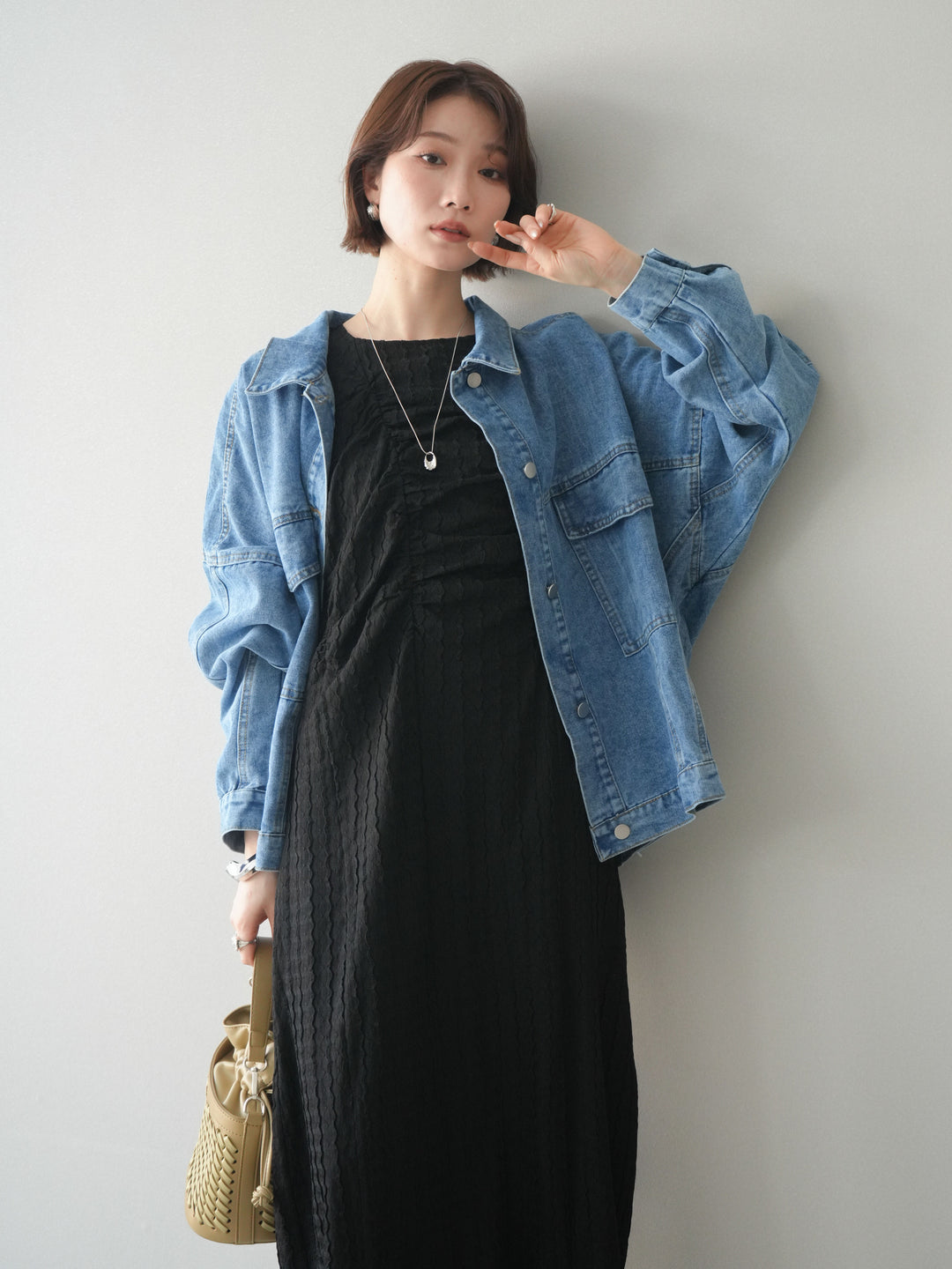 [予約]シャーリングジャガードノースリーブワンピース/black