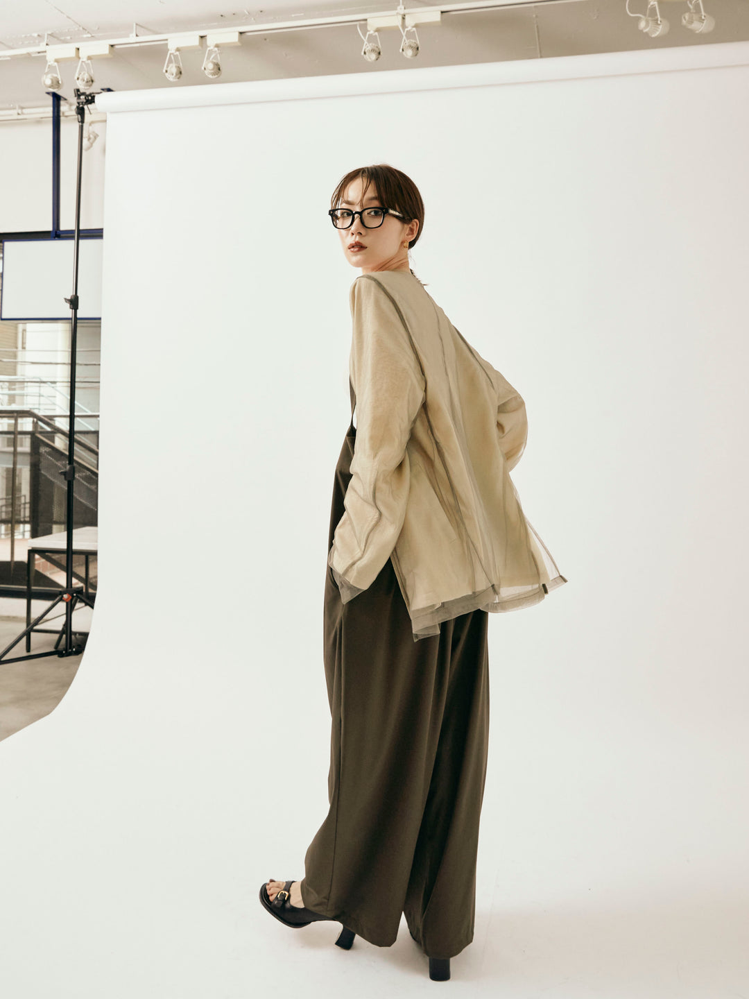 [予約]チュールレイヤードVジャケット/アイボリー