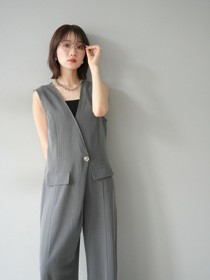 [予約]ストライプラップデザインオールインワン/グレー