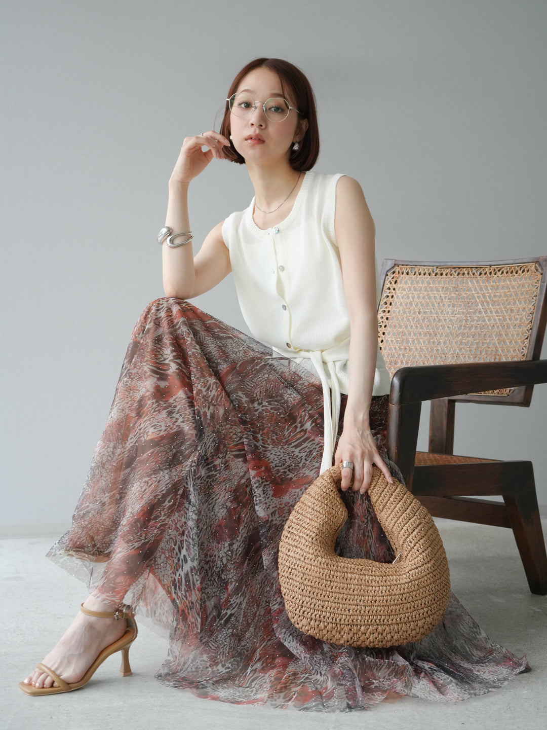 [予約]ウエストベルトニットベスト/アイボリー