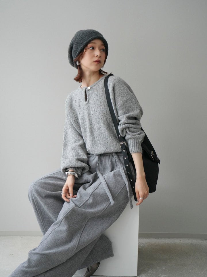 [予約]ツイストネックラメネップヤーンニットプルオーバー/gray