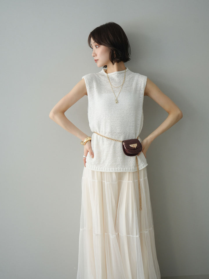 [予約]ノースリーブリネンタッチシアーニットプルオーバー/white