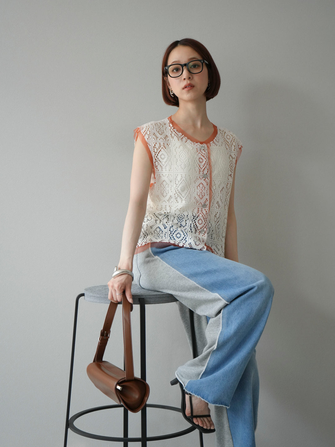 [予約]ブロックレースベスト/アイボリー