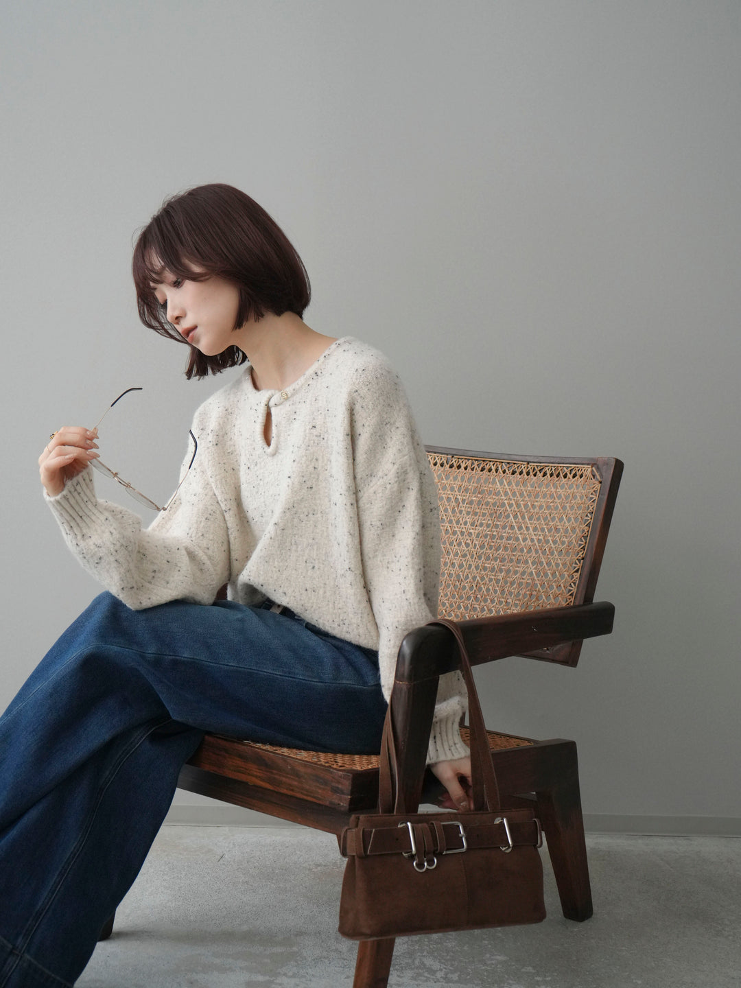 [SET]ツイストネックラメネップヤーンニットプルオーバー+選べるアクセセット(2set)