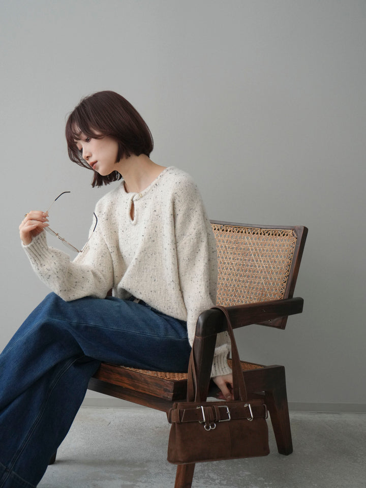 [SET]ツイストネックラメネップヤーンニットプルオーバー+選べるアクセセット(2set)