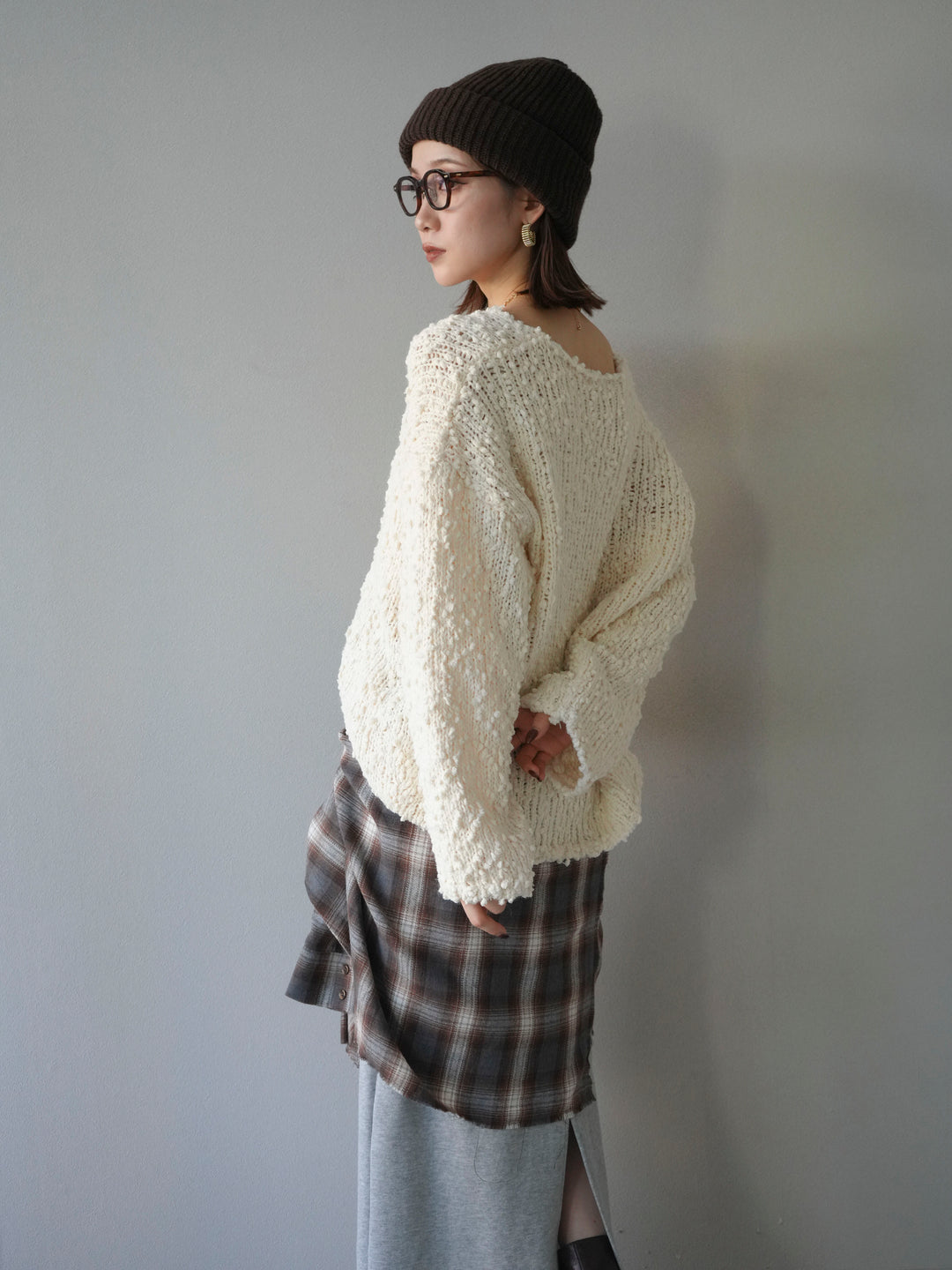 [予約]メランジポコポコニットプルオーバー/ivory