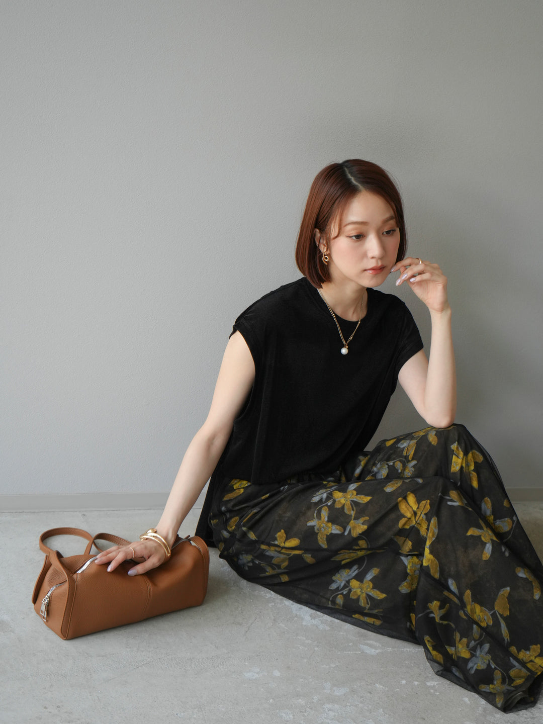 [予約]シアーフロッキーベロアルーズノースリーブTシャツ/ブラック