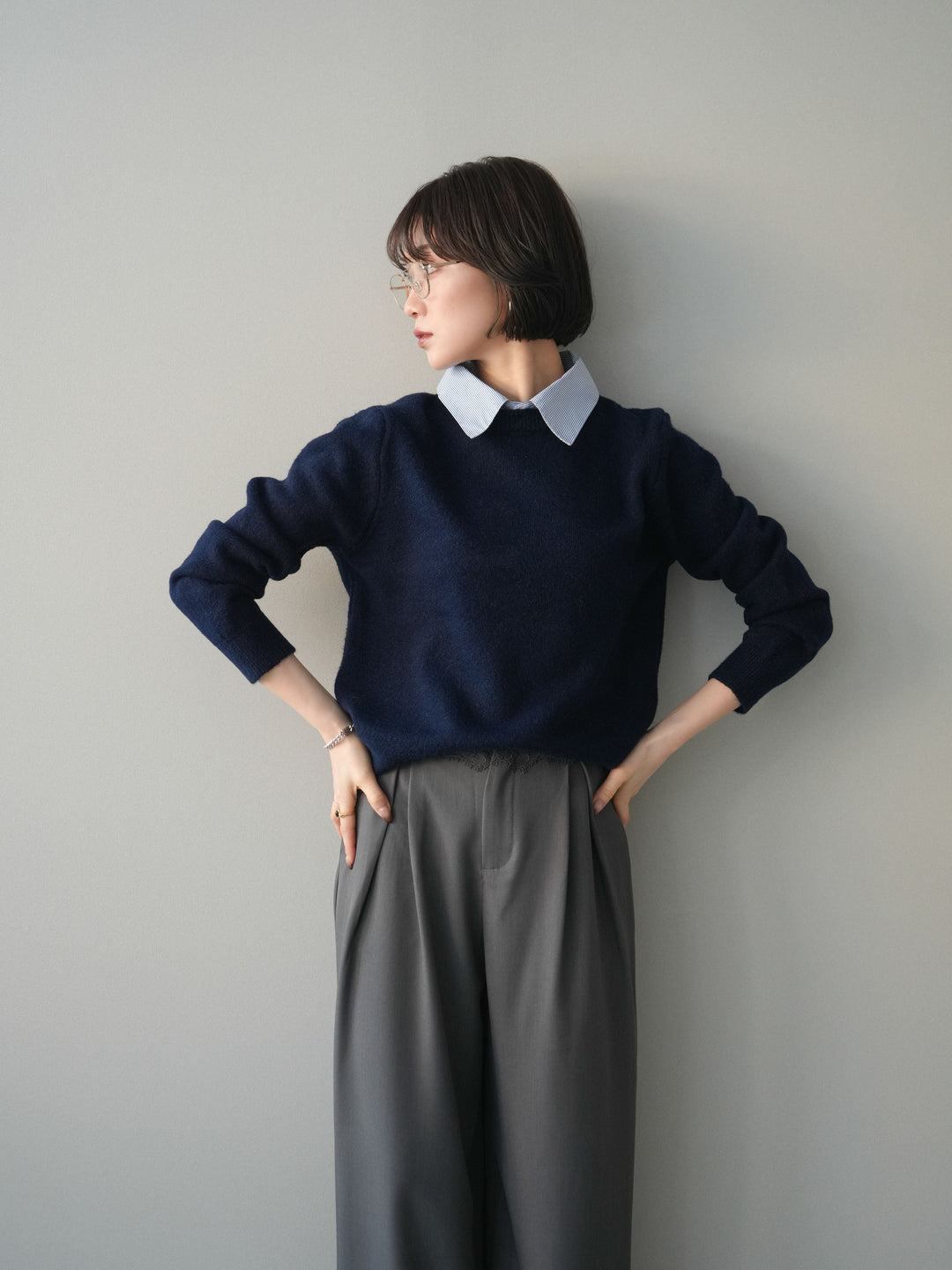 [予約]2WAY襟ニットプルオーバー/navy