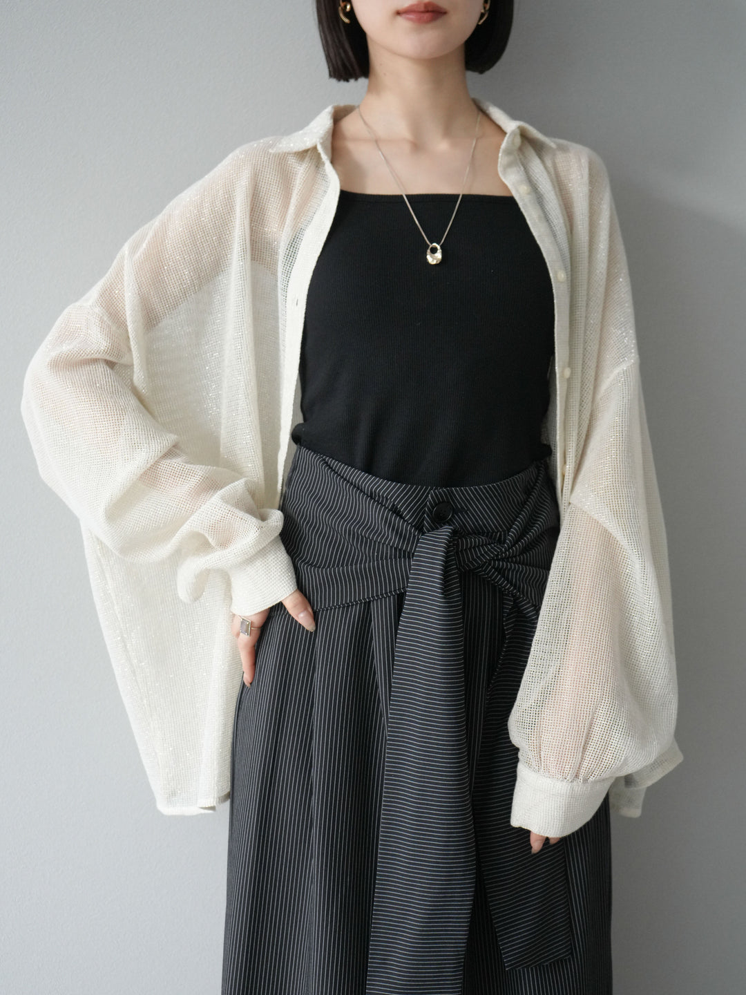 [予約]コットンラメメッシュオーバーシャツ/アイボリー