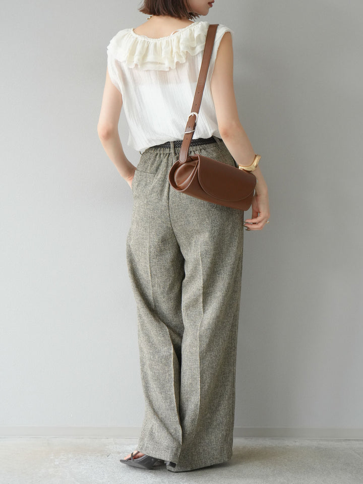 [予約]ミックスツイードタックパンツ/ブラウン