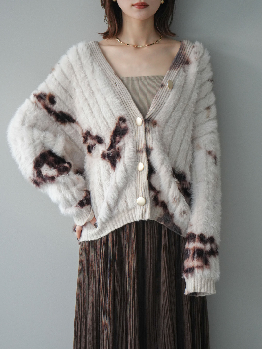 [SET]ニュアンス柄シャギーニットカーディガン+選べるアクセセット(2set)