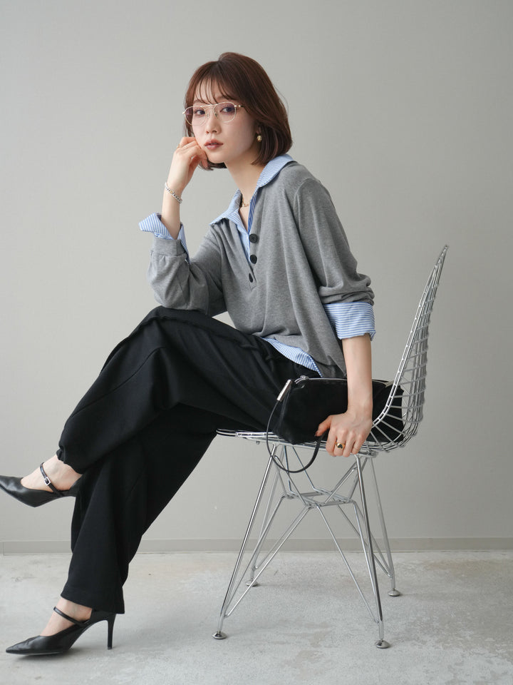 [予約]シャツレイヤードデザインカットプルオーバー/lightgray
