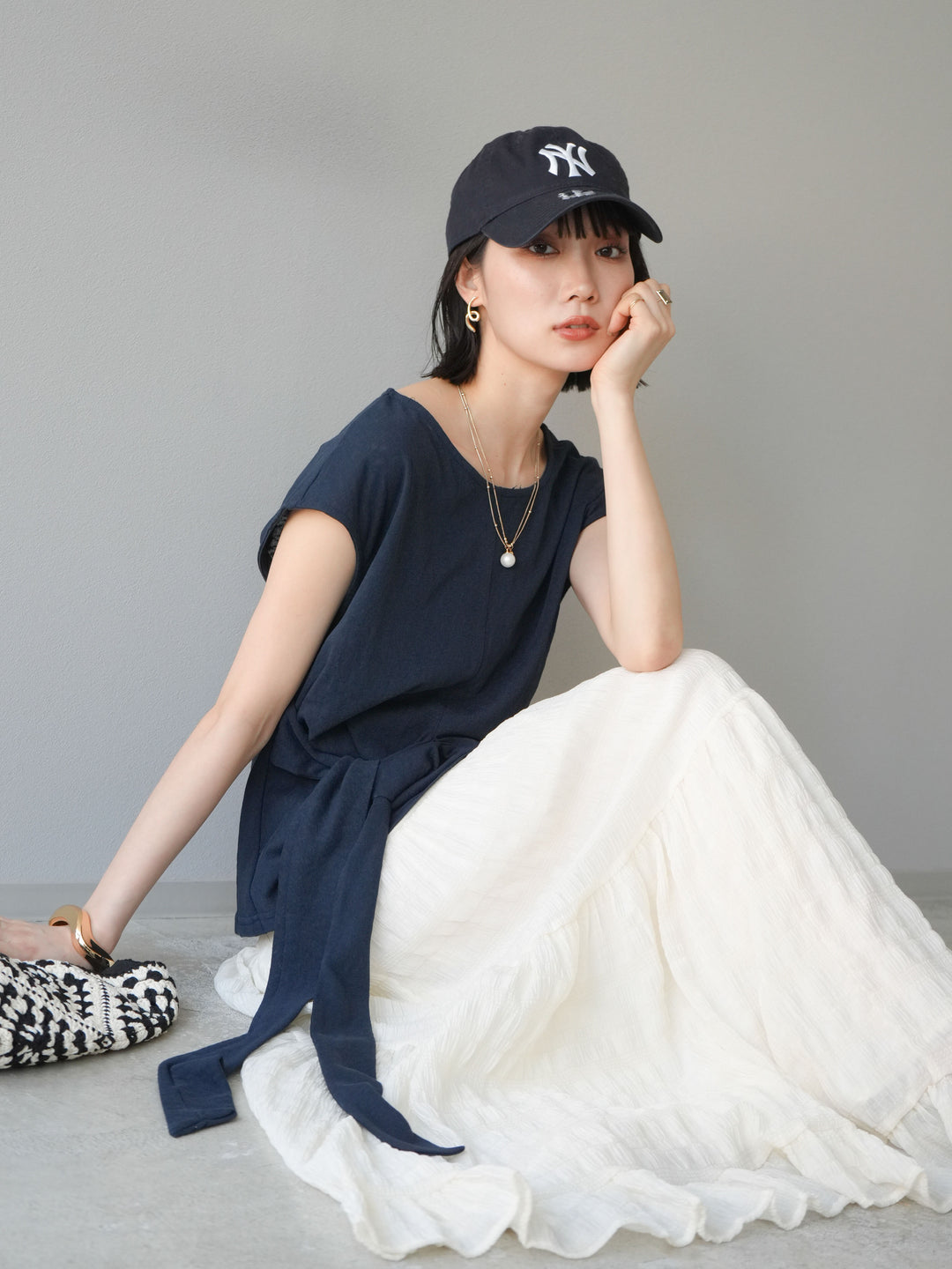 [予約]フロント巻きデザインカットソー/ネイビー