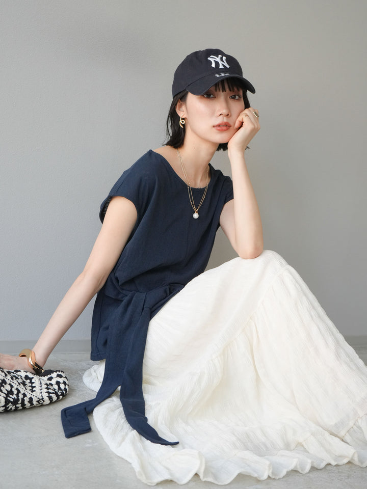 [予約]フロント巻きデザインカットソー/ネイビー