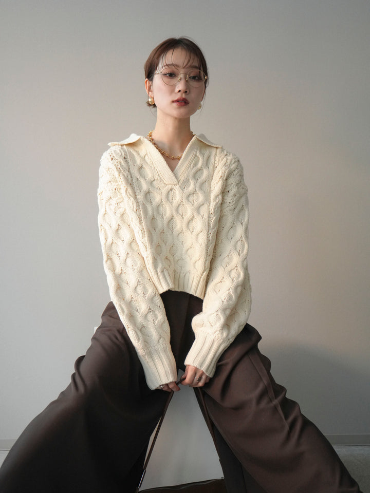 [SET]バルキーケーブルクロップド開襟プルオーバー+選べるアクセセット(2set)