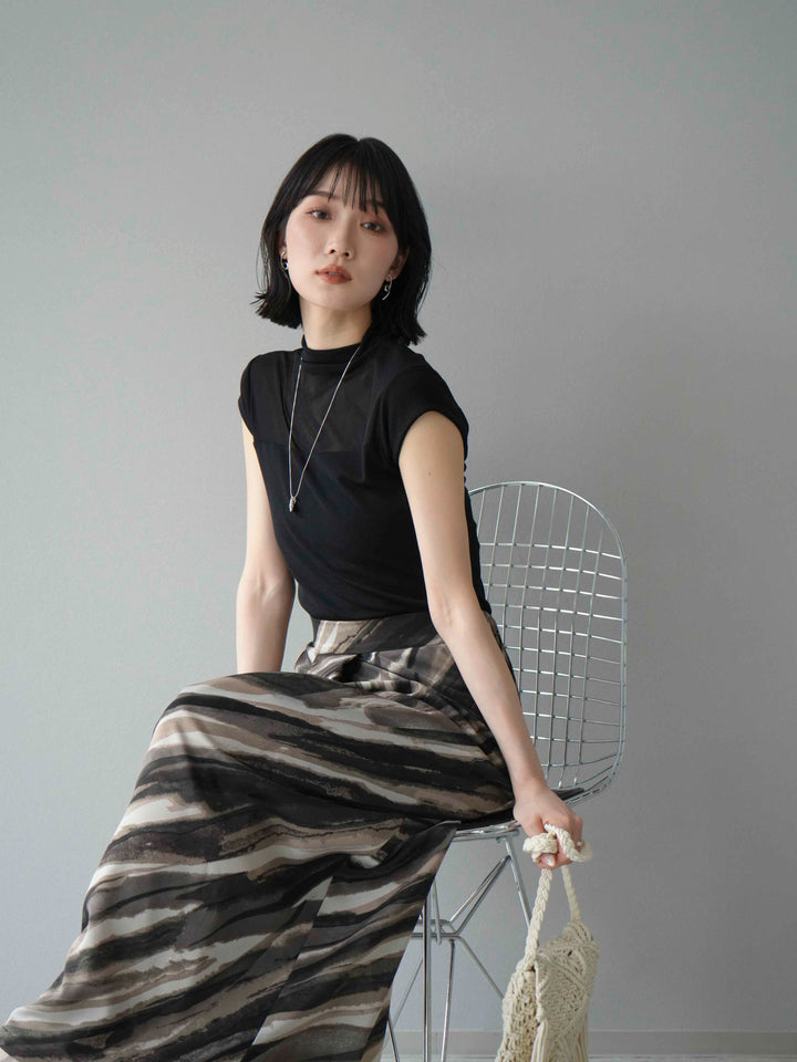 [予約]シアー切替ストレッチトップス/ブラック