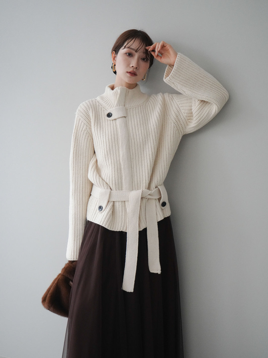 [SET]畦編みボトルネックZIPニットカーディガン+畦編みボトルネックZIPニットカーディガン(2set)