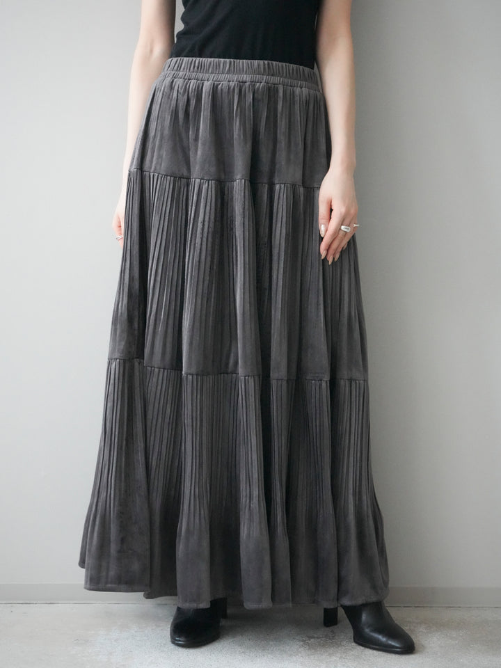 [予約]ベロアティアードワッシャースカート/charcoal