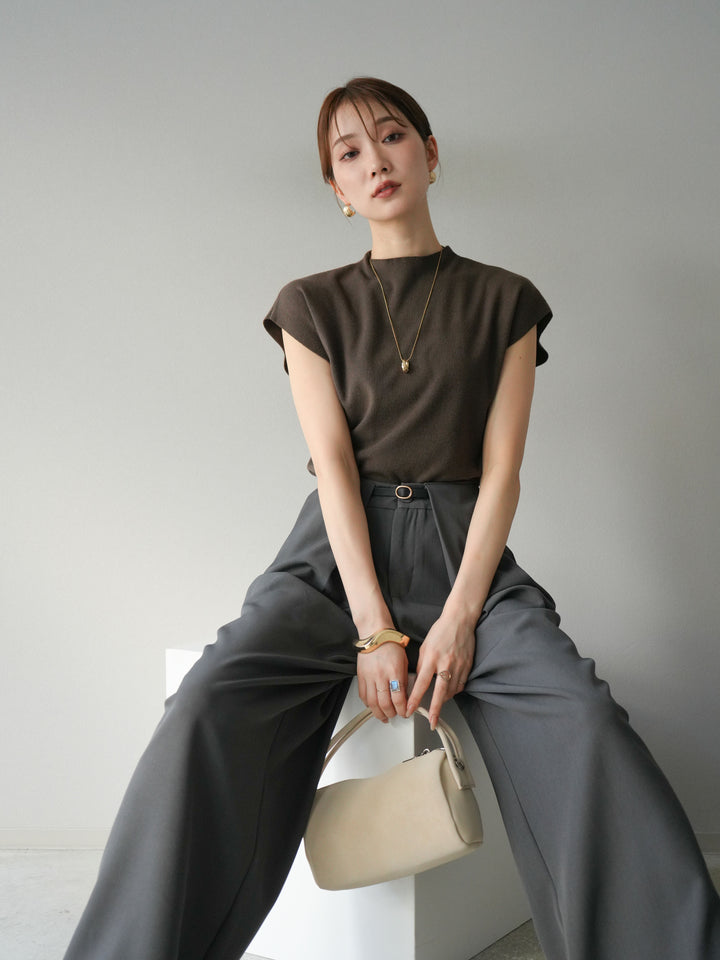 [予約]プチネックフレンチニットトップス/ブラウン