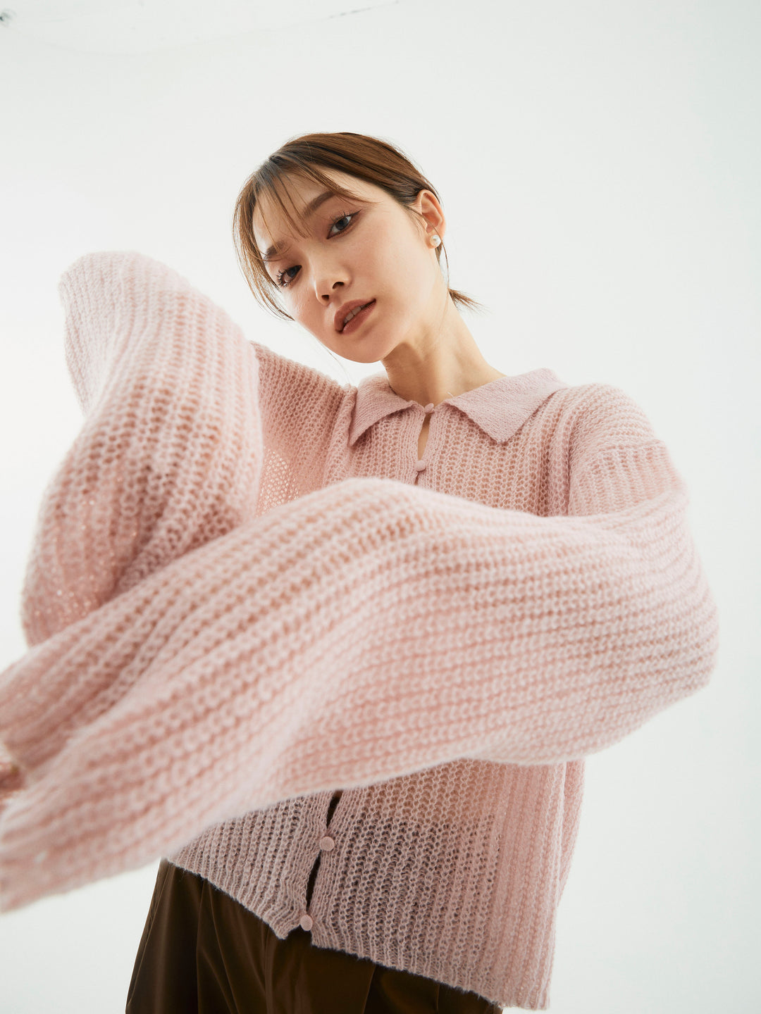 【Allure】[SET]起毛片畦編みシアーポロニット+起毛片畦編みシアーポロニット(2set)