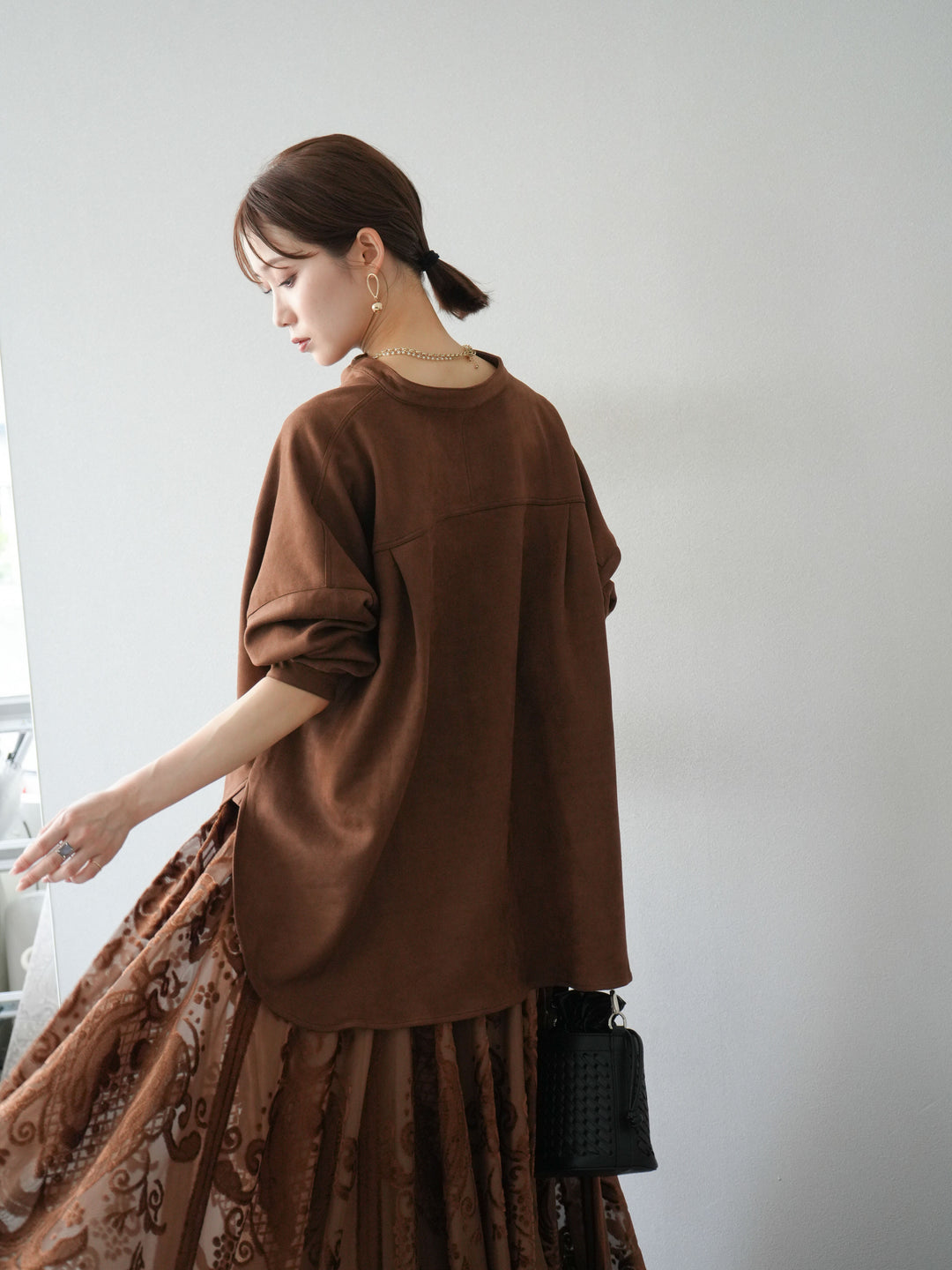 [予約]スエードバンドカラーオーバーシャツ/ブラウン