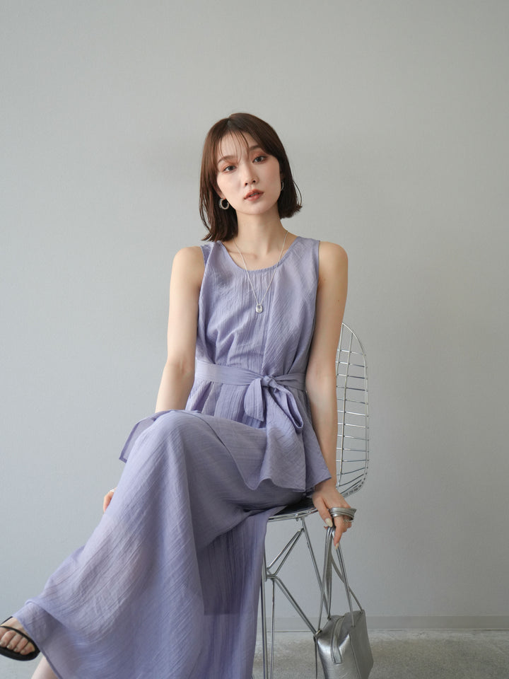 [SET]ワッシャーシアーアシメブラウス＆キャミワンピース+選べるアクセセット(2set)