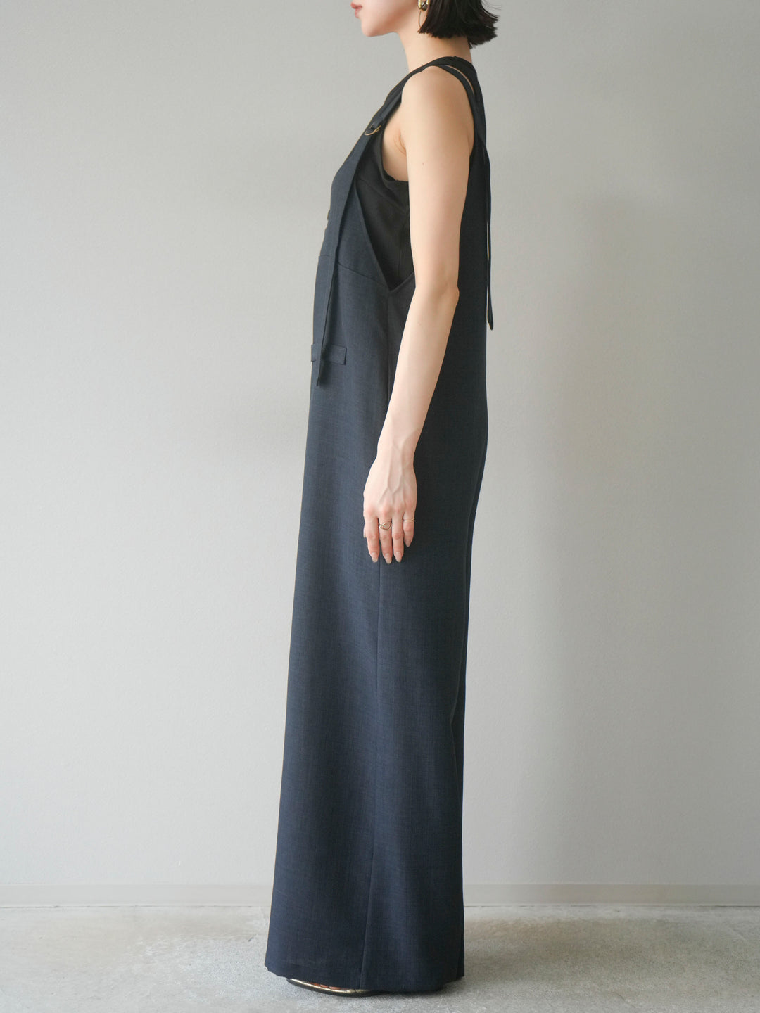 [予約]リネンタッチボタンサロペット/チャコール