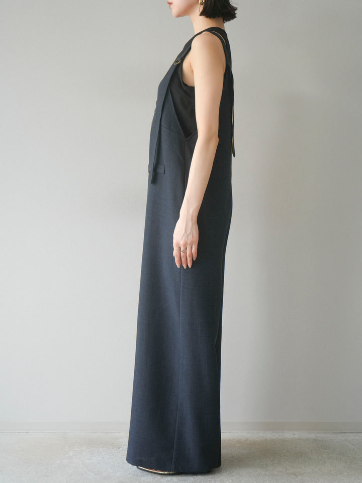 [予約]リネンタッチボタンサロペット/チャコール