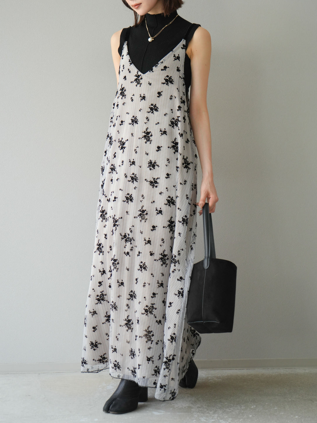 [予約]フロッキーチュールレイヤードベロアキャミワンピース/ベージュ