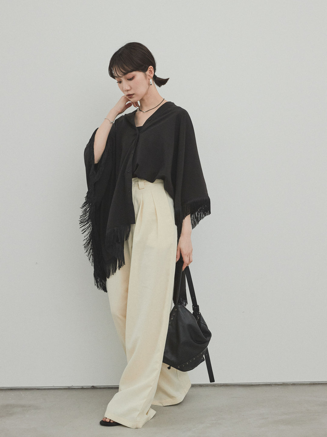 【預購】亞麻觸感褶皺寬褲/黃色