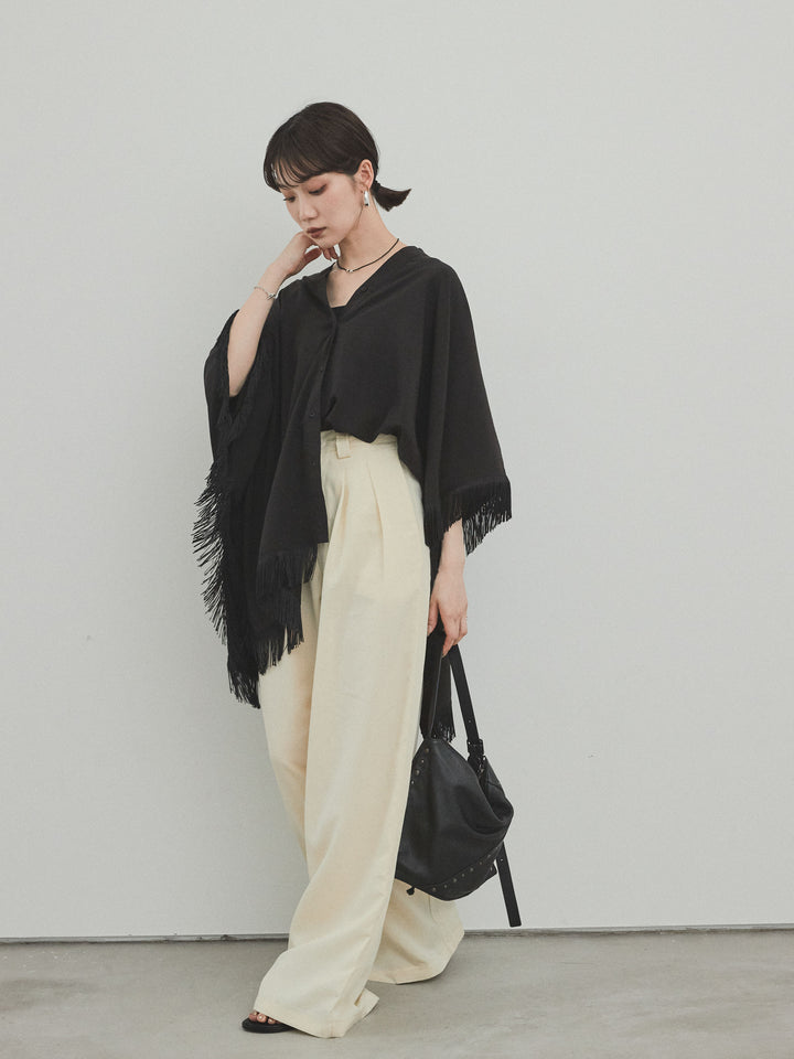 【預購】亞麻觸感褶皺寬褲/黃色