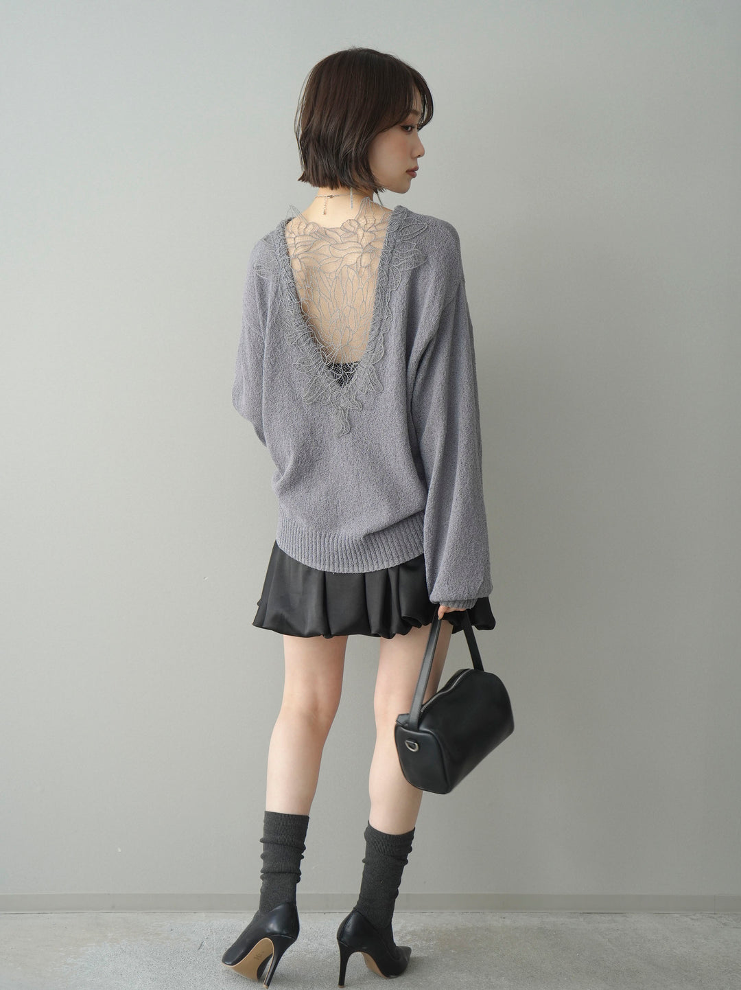 [予約]サテンバルーンミニスカート/black