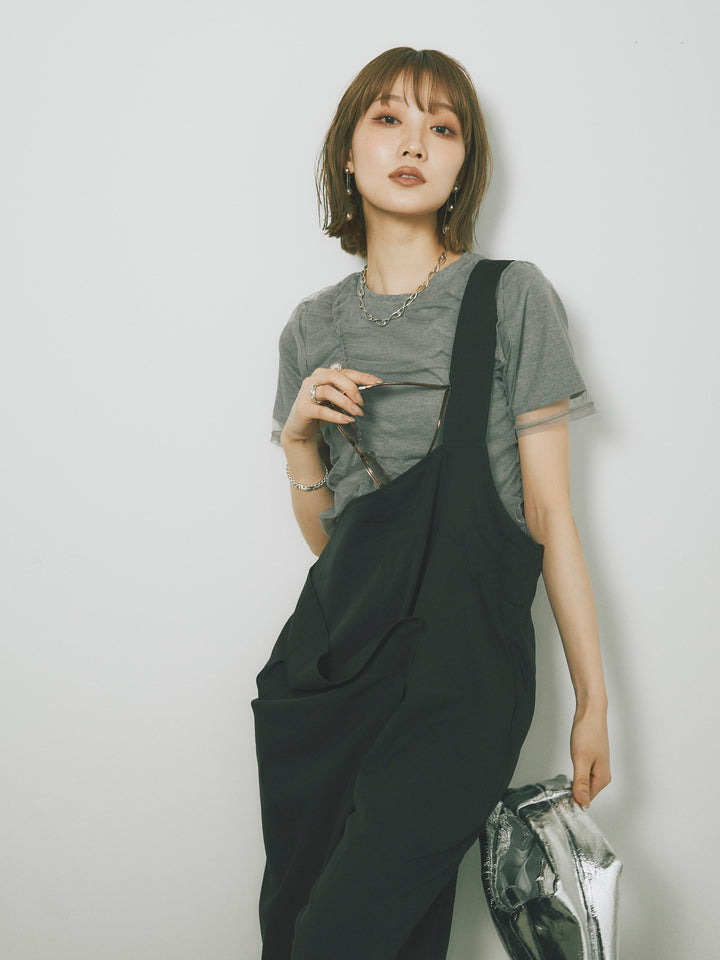 [予約]シャーリングチュールレイヤードTシャツ/グレー