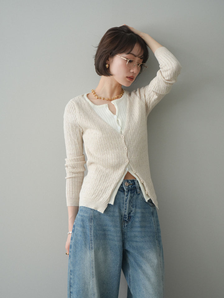 [予約]バイカラーレイヤードニットカーディガン/white