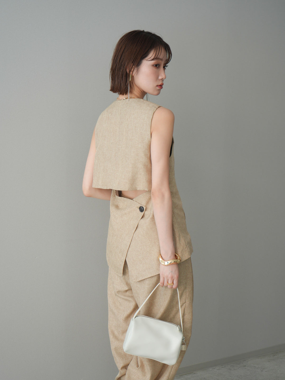 [SET]リネンライクバックオープンジレ+リネンライクタックワイドパンツ(2set)