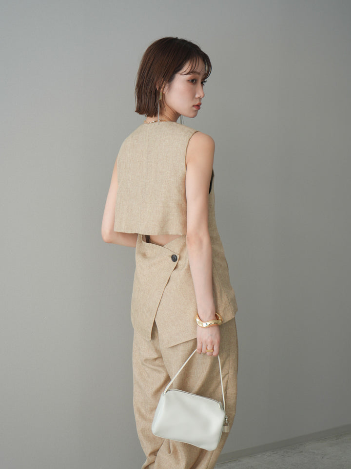 [SET]リネンライクバックオープンジレ+リネンライクタックワイドパンツ(2set)