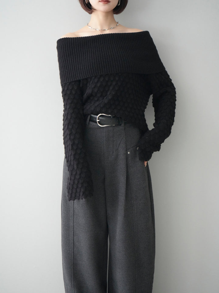 [SET]ポコポコ編みオフショルニットプルオーバー+選べるアクセセット(2set)